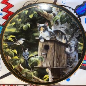 Decorative Plate with Cat and Birds “Housesitting”